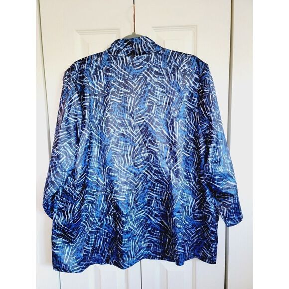 Weekends by Chico's 3 Blue White Long Sleeve Zip-up Women Jacket Pockets XL - Picture 2 of 5